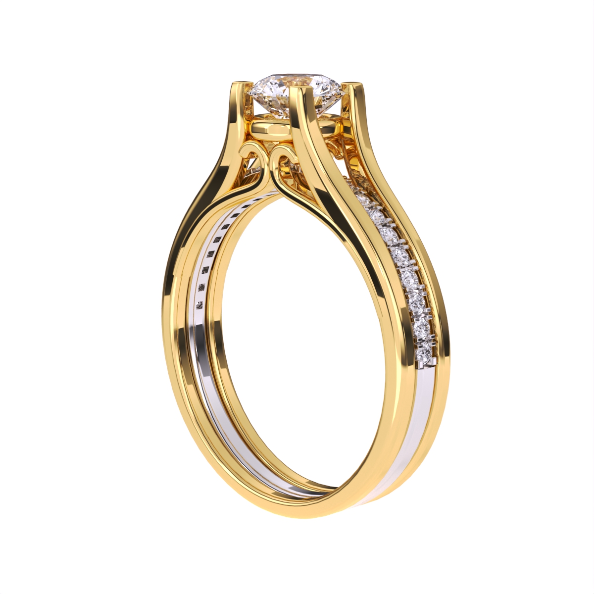 Designer Three Row Solitaire With Accent Ring